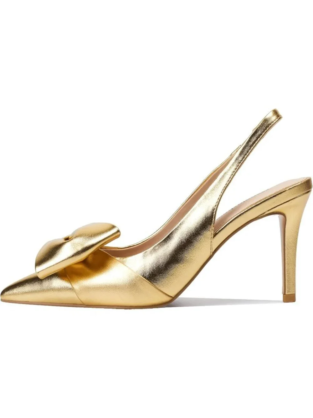 Women's Pu Gold Slingback Heels with Bow Pointed Toe Pumps Dress Shoes